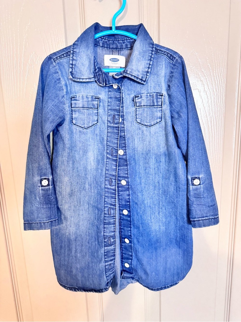 Child's Button-Front Denim Shirt Dress - Blue